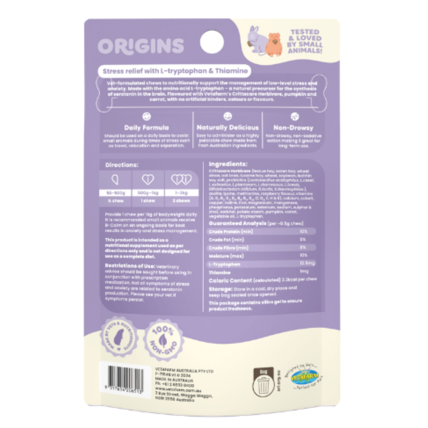 Vetafarm Origins B-Calm Chews for Small Animals
